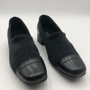 Josef Seibel‎ Loafers Women's 6 Black Leather Cap Toe Fabric Heel